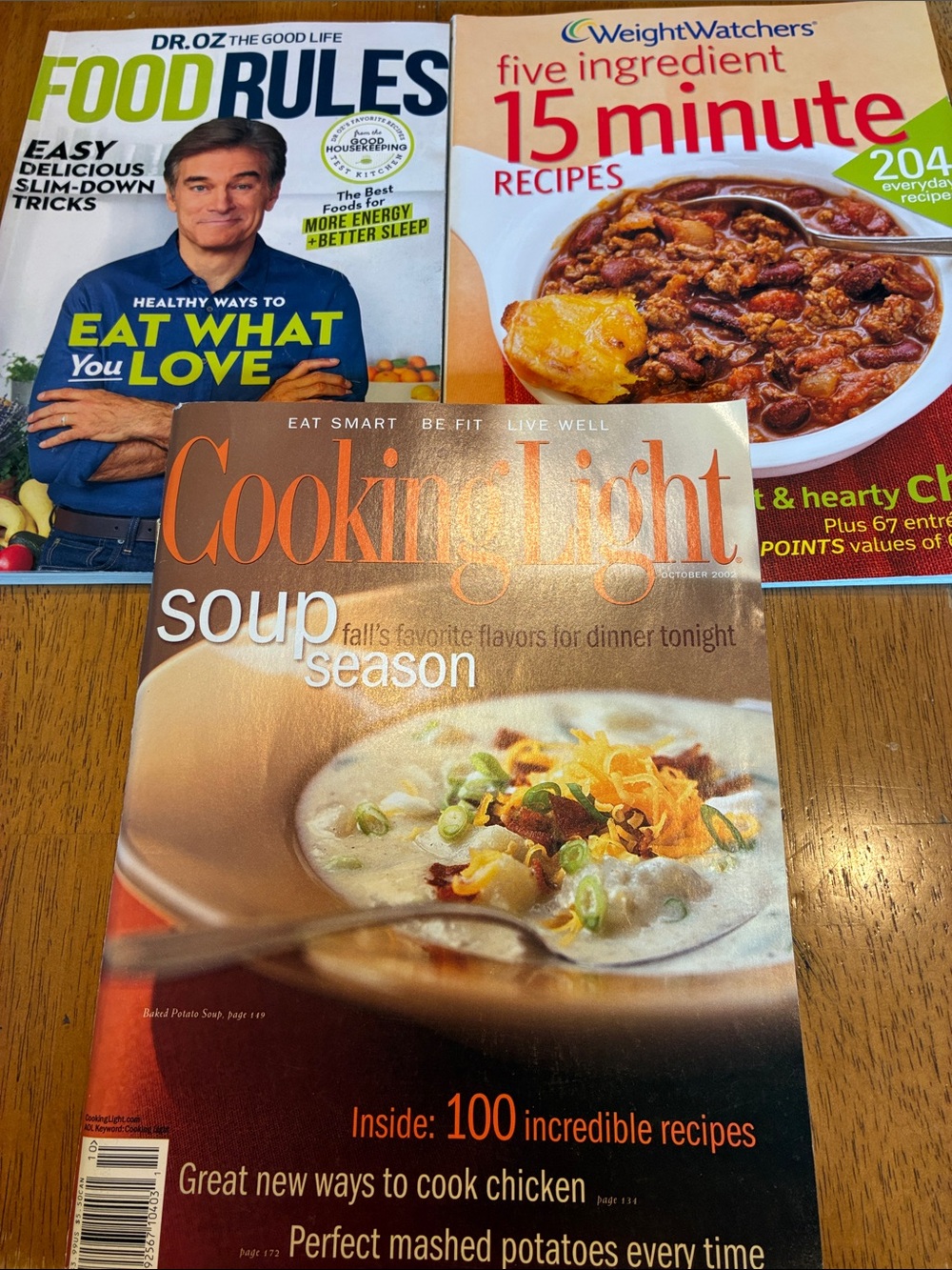 Lot of 3 cookbooks- Dr. Oz The good life Food Rules - Weight Watchers cookbook